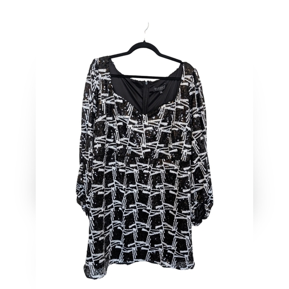 Eloquii sequin black and white mini dress bell sleeves sz 20 NWT - Picture 1 of 8